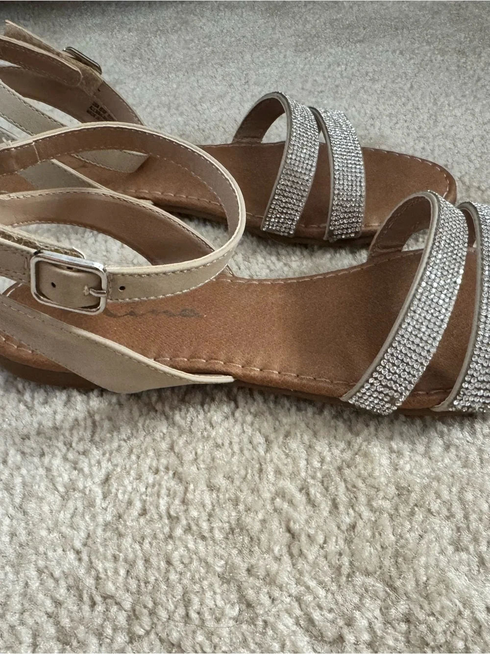 Nina Tan Footbed Sandals with Silver Rhinestone Double Straps
